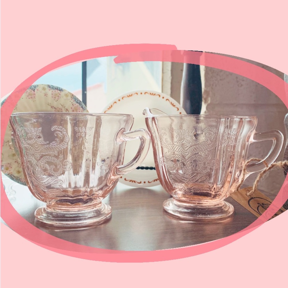 Vintage pink glass milk & sugar cups